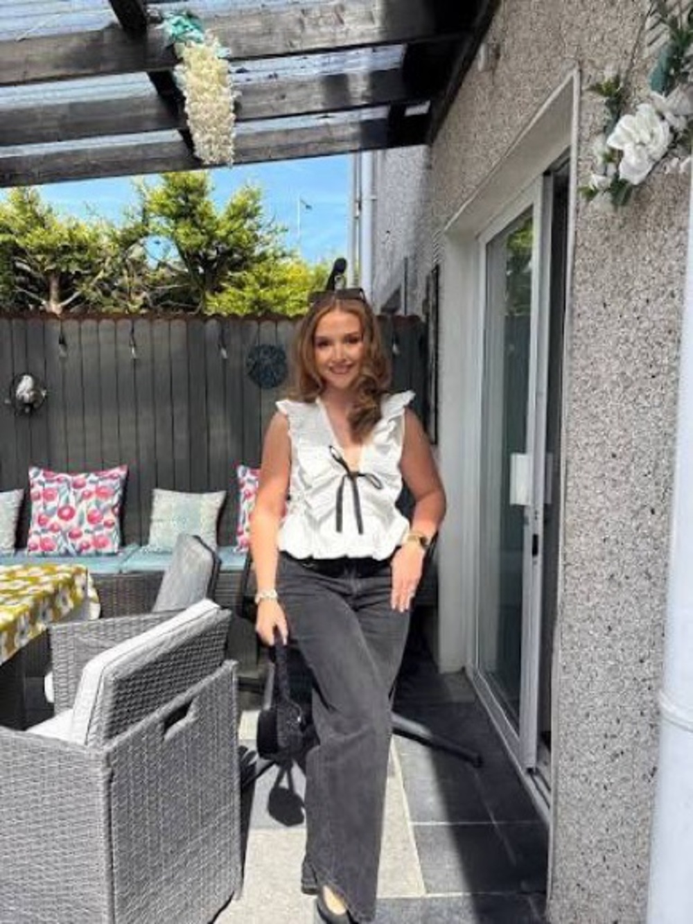 ZARA PLEATED RUFFLE BOW TOP - Picture 7 of 11